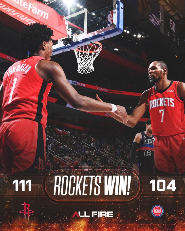 华体会体育-正负值最高二人组！火箭赢球海报：封面为杜兰特+阿门击掌瞬间